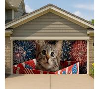 Couverture de porte de garage avec feux d'artifice patriotiques - Décoration d'intérieur et d'extérieur - Décoration de fond de fête - 400 x 180 cm