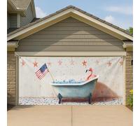 Couverture de porte de garage avec flamant rose patriotique vintage Americana - Grande bannière de garage - Décoration de fond pour fête de l'indépendance en été - 400 x 180 cm