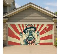 Couverture de porte de garage avec motif bouledogue patriotique, étoiles et rayures américaines rétro, grande bannière de garage, décoration d'été, intérieur et extérieur, 397 x 180 cm