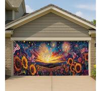 Couverture de porte de garage avec tournesol et coucher de soleil - Grand drapeau patriotique - Bannière de paysage - Décoration d'été extérieure pour le jour de l'indépendance - 400 x 180 cm