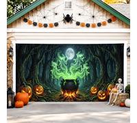 Couverture de porte de garage chaudron mystique effrayante citrouilles lune Halloween vert toile de fond pour porte de garage décoration d'intérieur pour cour extérieur intérieur toile de fond 397 x