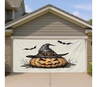 Couverture de porte de garage citrouille d'Halloween, design vintage chapeau de sorcière, bannière décorative extérieure orange et noire pour festivals d'automne et célébrations effrayantes, 400 x 180