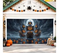 Couverture de porte de garage citrouilles, bateau fantôme gothique effrayant, lune, Halloween, orange, bannière de porte de garage, décoration d'intérieur pour cour, extérieur, toile de fond de fête