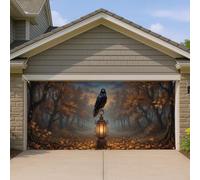 Couverture de porte de garage corbeau - Lanterne d'automne mystique - Orange - Décoration d'intérieur pour porche, terrasse, cour, fête extérieure - 400 x 180 cm