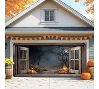 Couverture de porte de garage d'automne d'Halloween, scène rustique de forêt effrayante, décorations de porte de garage, décoration de fond de fête d'Halloween, intérieur et extérieur, 397 x 180 cm
