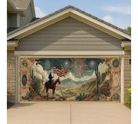 Couverture de porte de garage de cowboy occidental vintage américain, grande bannière extérieure, caractéristiques de célébration patriotique, motif paysage désert, 397 x 180 cm