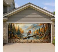 Couverture de porte de garage de forêt d'automne, scène naturelle rustique avec oiseaux et feuilles, décoration saisonnière pour la maison pour l'automne et Thanksgiving, 397 x 180 cm