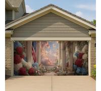 Couverture de porte de garage de jardin patriotique, grandes colonnes et bannière de feux d'artifice, décoration vintage pour intérieur et extérieur 400 x 180 cm