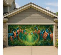 Couverture de porte de garage de la forêt enchantée, drapeau patriotique de conte de fées, grande bannière de garage, décorations d'été, intérieur et extérieur, décoration de fond de célébration