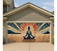 Couverture de porte de garage de méditation patriotique, grande bannière vintage paisible, décorations de garage, retraite de yoga en plein air, décoration de fond d'été, 397 x 180 cm