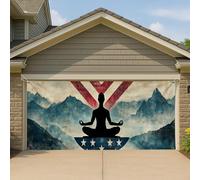 Couverture de porte de garage de méditation zen, grande bannière de silhouette de montagnes tranquilles, décor paysager calme extérieur, 397 x 180 cm