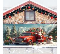 Couverture de porte de garage de Noël 2025, bannière de décoration vintage de camion de vacances, grande décoration de Noël extérieure pour décoration d'intérieur festive (couleur C-3)