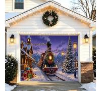 Couverture De Porte De Garage De Noël, Bannière De Vacances Plein Air Noël | Toile De Fond Murale D'hiver Père Noël Bonhomme De Neige, Installation Facile Accrocher Décoration(Christmas Train,5x6.5FT)