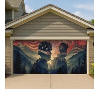 Couverture de porte de garage de soldat patriotique, bannière bleue et rouge, motif silhouette de montagne, jour commémoratif et décoration de célébration de l'indépendance, 400 x 180 cm
