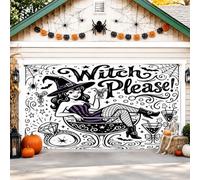Couverture de porte de garage de sorcière, potion de chaudron fantaisiste et ludique, toile de fond pour Halloween, décoration d'intérieur pour cour, extérieur, fête, toile de fond noire, 397 x 180 cm
