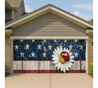 Couverture de porte de garage d'été patriotique américaine vintage rustique coccinelle grande bannière de garage, décoration extérieure pour le jour de l'indépendance, 397 x 180 cm
