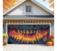 Couverture de porte de garage effrayante en forme de monstre, grandes décorations d'Halloween, décoration de fête d'automne extérieure et intérieure, 397 x 180 cm