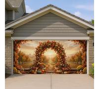 Couverture de porte de garage en arche, rustique saisonnière, citrouilles, feuilles d'automne, bannière de porte de garage, décoration d'intérieur pour jardin, extérieur, fête intérieure, 397 x 180 cm