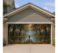 Couverture de porte de garage en forêt, lanterne naturelle réaliste de lac d'automne, décoration d'intérieur pour jardin, extérieur, fête intérieure, 390 x 180 cm