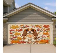 Couverture de porte de garage en forme de basset d'automne pour porte de garage, motif rétro d'automne découpé en papier pour intérieur et extérieur, décoration murale, feuille d'érable, fond de photo