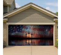 Couverture de porte de garage en forme de croix patriotique américaine, grandes étoiles et feux d'artifice, décoration d'extérieur d'été 4 juillet 400 x 180 cm