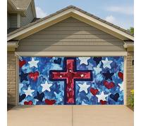 Couverture de porte de garage en forme de croix patriotique, rouge et bleu, grande bannière de garage, décoration de jour commémoratif en plein air d'été, 400 x 180 cm