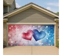 Couverture de porte de garage en forme de cœur étincelant - Style romantique à paillettes - Grande bannière de garage - Décoration intérieure et extérieure - Décoration de fond de fête - 397 x 180 cm