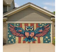 Couverture de porte de garage en forme de hibou patriotique rustique vintage Americana - Grande bannière de garage - Décoration extérieure du 4 juillet - 400 x 180 cm