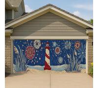 Couverture de porte de garage en forme de phare de bord de mer, grande bannière nautique d'été, décoration de fond de fête de plage en plein air, 397 x 180 cm