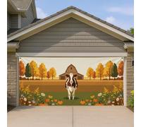 Couverture de porte de garage en forme de vache, citrouilles rustiques, arbres, automne marron, bannière de porte de garage, décoration d'intérieur pour cour, extérieur, toile de fond de fête, 400 x