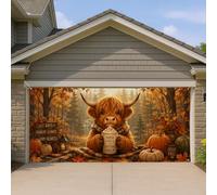 Couverture de porte de garage en forme de vache, rustique et fantaisie, citrouilles et feuilles d'automne orange, bannière de porte de garage, décoration d'intérieur pour cour, extérieur, toile de