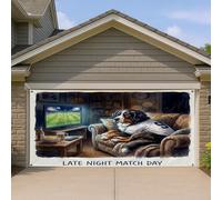 Couverture de porte de garage en journée de match de fin de nuit, bannière de porte de garage confortable qui regarde un chien qui regarde la télévision, décoration de fête sportive d'intérieur et