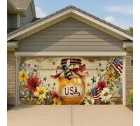 Couverture de porte de garage en pot de miel patriotique américain, grande bannière décorative rustique américaine, décoration de jardin pour fête d'été, décoration de jardin 397 x 180 cm