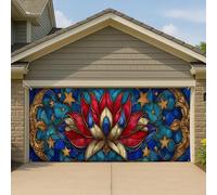 Couverture de porte de garage en vitrail en forme de fleur de lotus, grande bannière motif étoiles célestes décoration intérieure et extérieure 397 x 180 cm