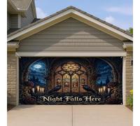 Couverture de porte de garage en vitrail gothique élégant corbeaux bougies d'automne noir toile de fond de porte de garage décoration d'intérieur pour porche, terrasse, cour, fête extérieure, 400 x