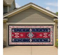 Couverture de porte de garage ethnique tribale, rouge et bleu, grande bannière de garage, décoration extérieure du sud-ouest art décoration de fond 400 x 180 cm