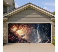 Couverture de porte de garage fantaisie cheval magique forêt enchantée colorée grandes décorations de porte de garage, décoration intérieure et extérieure printanière, 397 x 180 cm