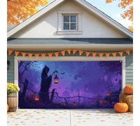 Couverture de porte de garage fantôme d'Halloween, lanterne violette effrayante pour cimetière, décoration de porte de garage, extérieur et intérieur, décoration de fond de fête d'Halloween, 397 x 180
