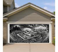 Couverture de porte de garage gothique Halloween âne 1,8 x 4 m, vintage, gothique, squelette effrayant, porche, décoration murale, décoration murale, motif tête de mort, photographie de fond à