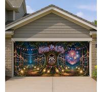 Couverture de porte de garage « Happy 4th of July » - Décorations sur le thème de la forêt - Feux d'artifice et bannières colorées - Décoration extérieure pour le jour de l'indépendance - 400 x 180 cm