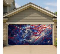 Couverture de porte de garage licorne fantastique, grande bannière patriotique enchantée, décoration artistique magique intérieure et extérieure, 397 x 180 cm