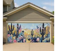 Couverture de porte de garage motif cactus du désert, grande bannière de paysage américain vintage, décoration de fête d'été, décoration de fête de l'indépendance, 397 x 180 cm