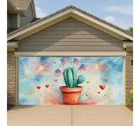 Couverture de porte de garage motif cactus patriotique Americana - Grande bannière de garage - Décoration de fond pour le jour de l'indépendance d'été - 400 x 180 cm