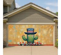 Couverture de porte de garage motif cactus patriotique, jaune vintage Americana - Grande bannière de garage - Décoration d'été intérieure et extérieure - Décoration de fond de fête - 400 x 180 cm