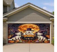 Couverture de porte de garage motif chien des Pyrénées Halloween 1,8 x 4 m, vintage, chiot, chaudron de sorcière, décoration murale d'intérieur ou d'extérieur, décoration murale effrayante pour