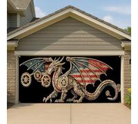 Couverture de porte de garage motif dragon steampunk, grande bannière de décoration mécanique vintage, intérieur ou extérieur, décoration de fête de garage patriotique, 397 x 180 cm