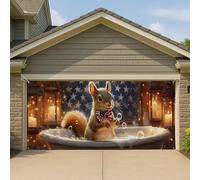 Couverture de porte de garage motif écureuil patriotique, bleu vintage, grande bannière de garage, décoration d'intérieur et d'extérieur toute l'année, 397 x 180 cm