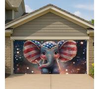 Couverture de porte de garage motif éléphant patriotique, grande bannière de garage américaine, décoration d'été intérieure et extérieure, 397 x 180 cm
