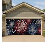 Couverture de porte de garage motif feu d'artifice étoilé, grande bannière de garage patriotique festive, décoration d'été intérieure et extérieure pour fête 400 x 180 cm