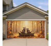 Couverture de porte de garage motif ratons laveurs, feuilles de bûches d'automne pour porte de garage, bannière de porte de garage, décoration d'intérieur pour jardin, cour, extérieur, intérieur, fête